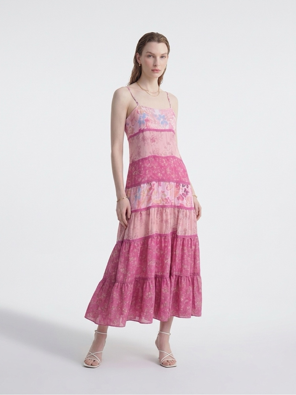 Lane Bryant Pink Floral Tiered Maxi Dress